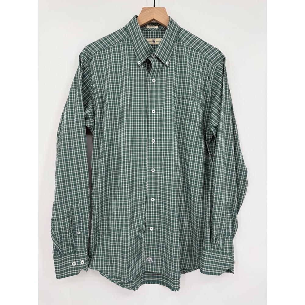 Onward Reserve Shirt Mens Large Green Plaid Nylon Tailored Fit Performance